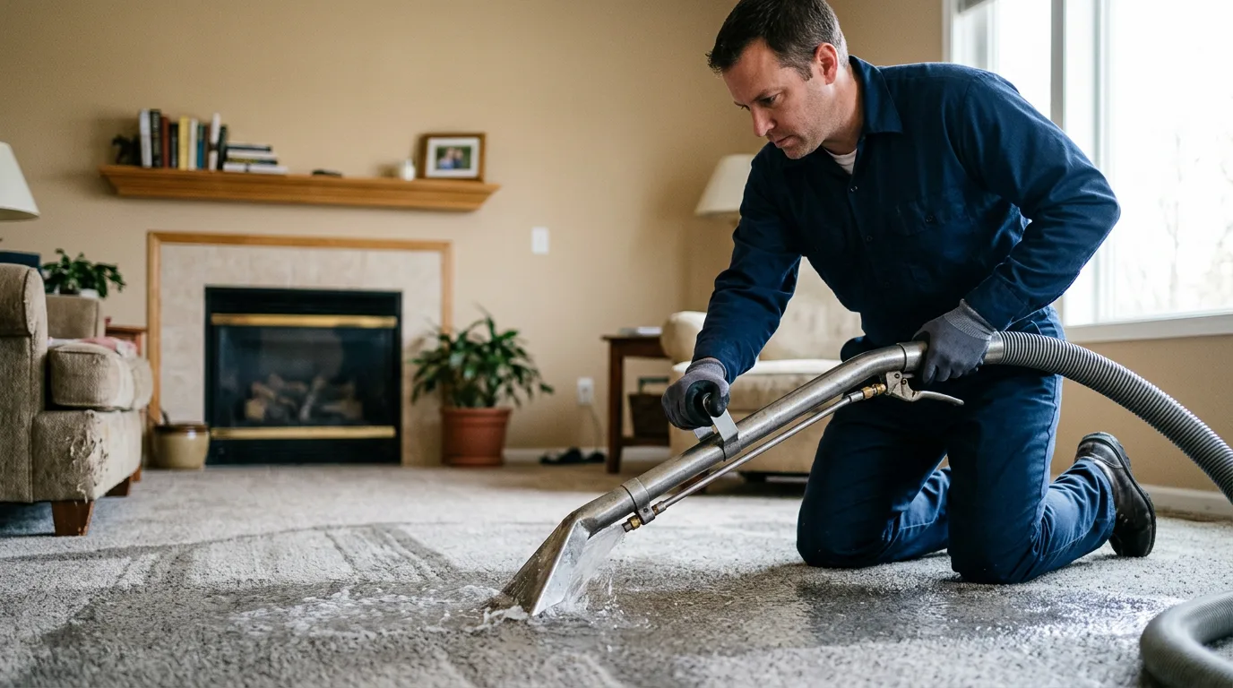 Water damage restoration technician working near Iron Mountain, MI